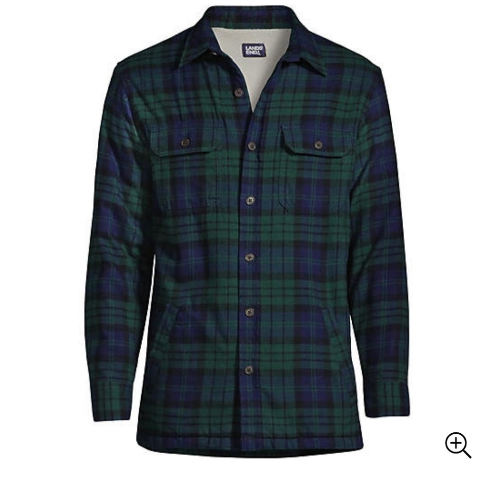 Lands’ End Men's Flannel Sherpa Lined Shirt Jacket with Pockets